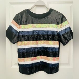 Forever 21 Stripped Sequined Short Sleeved Knit Top